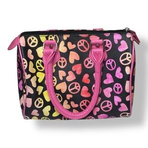 Women's Peace and Love Bitsy Mini Satchel Bag, Black/Pink, size 8”x5”x6”